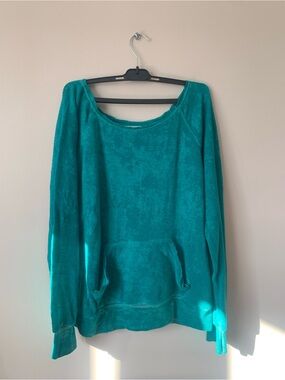 Ocean Drive Teal Off-the-Shoulder Plush Pullover